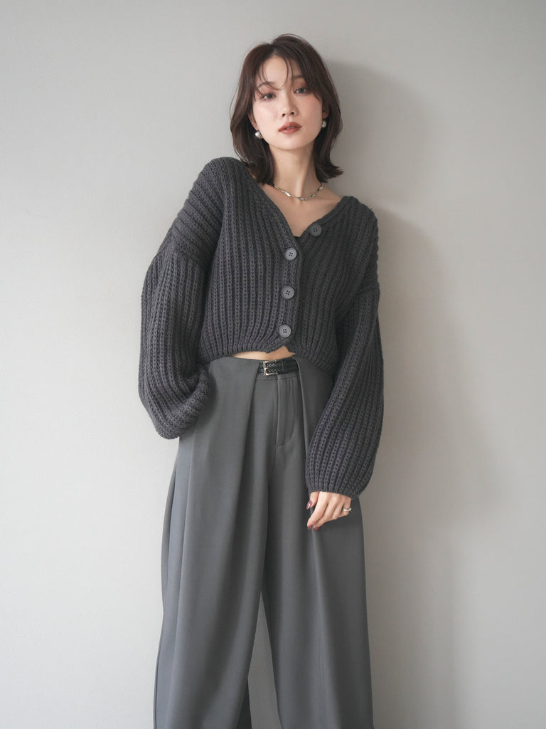 予約]畦編みショートニットカーディガン/gray – Lumier