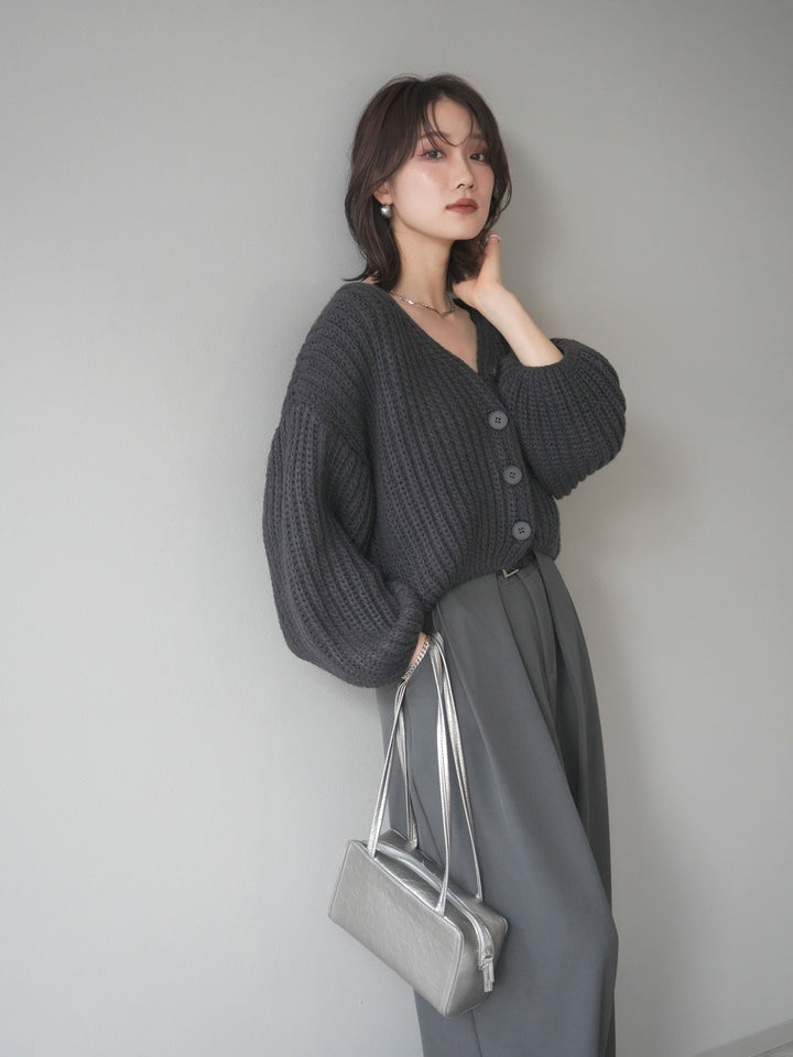 [予約]畦編みショートニットカーディガン/gray