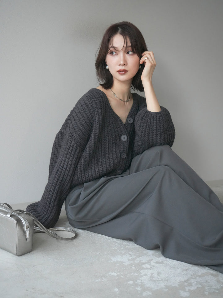 [予約]畦編みショートニットカーディガン/gray