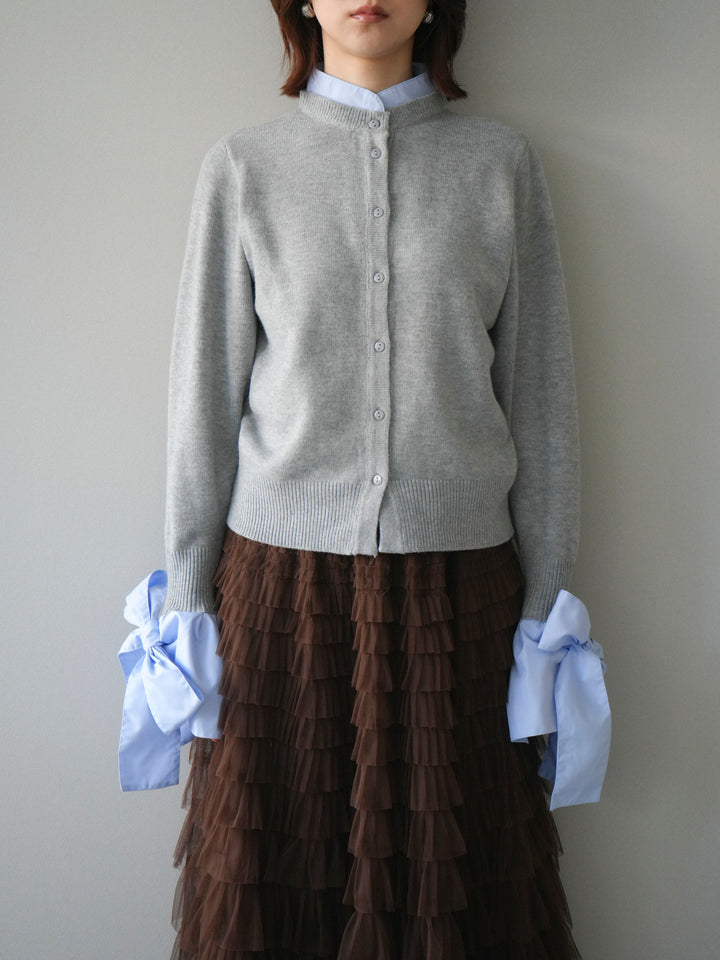 [予約]ウールライクリボンシャツカーディガン/gray