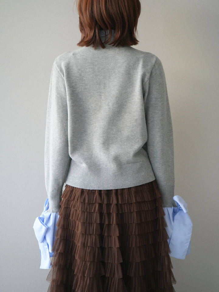 [予約]ウールライクリボンシャツカーディガン/gray