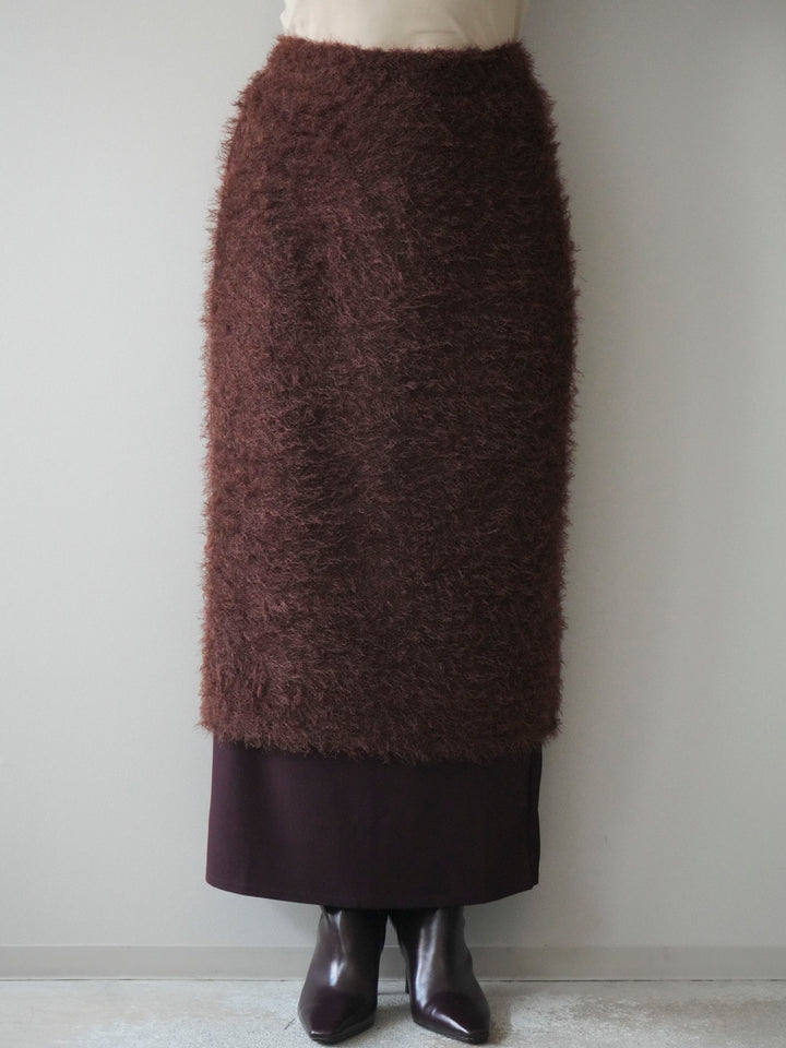 [予約]異素材バイカラーレイヤードシャギーニットスカート/brown