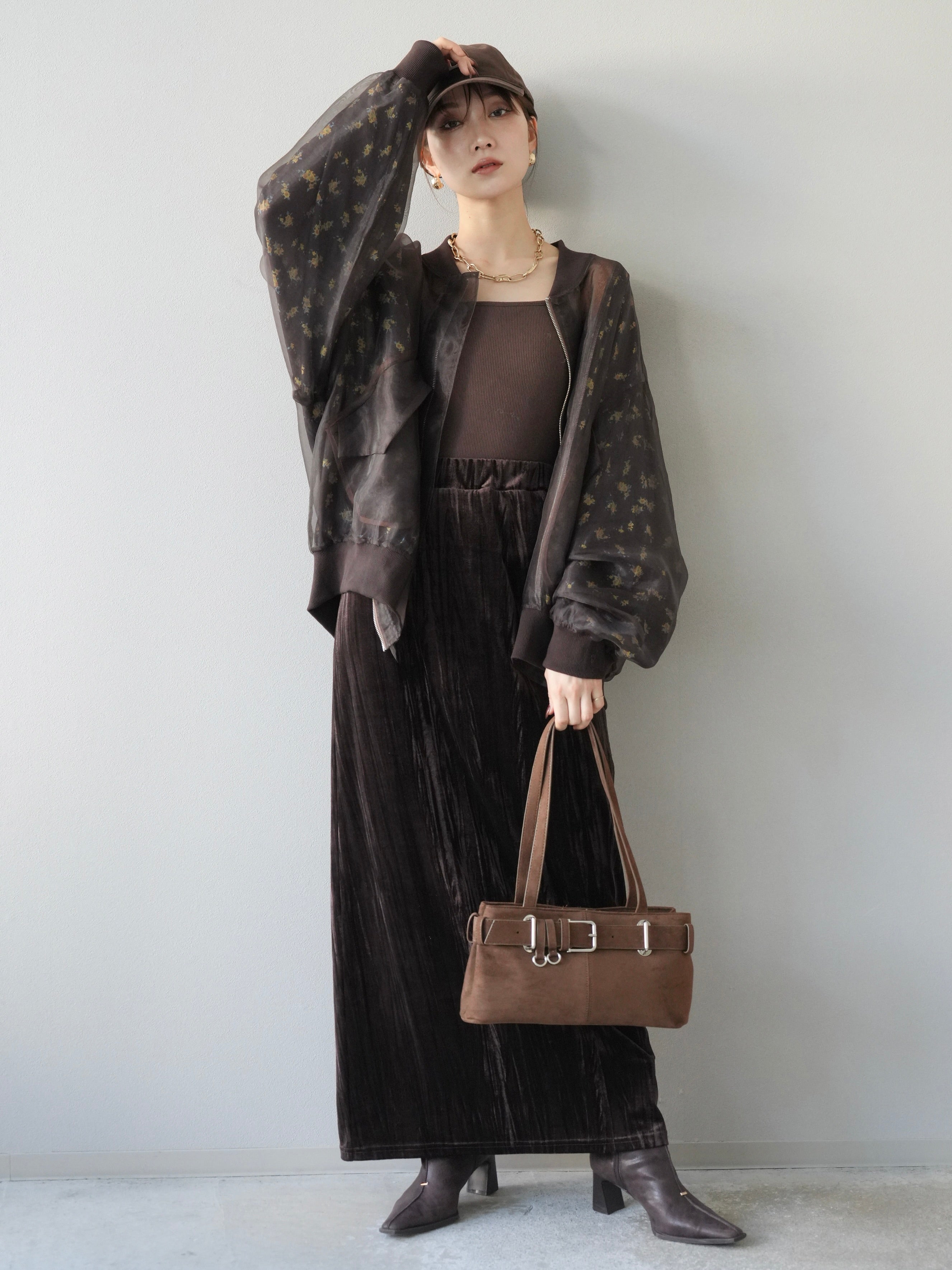 予約]フラワーチュールドッキングブルゾン/ブラウン – Lumier