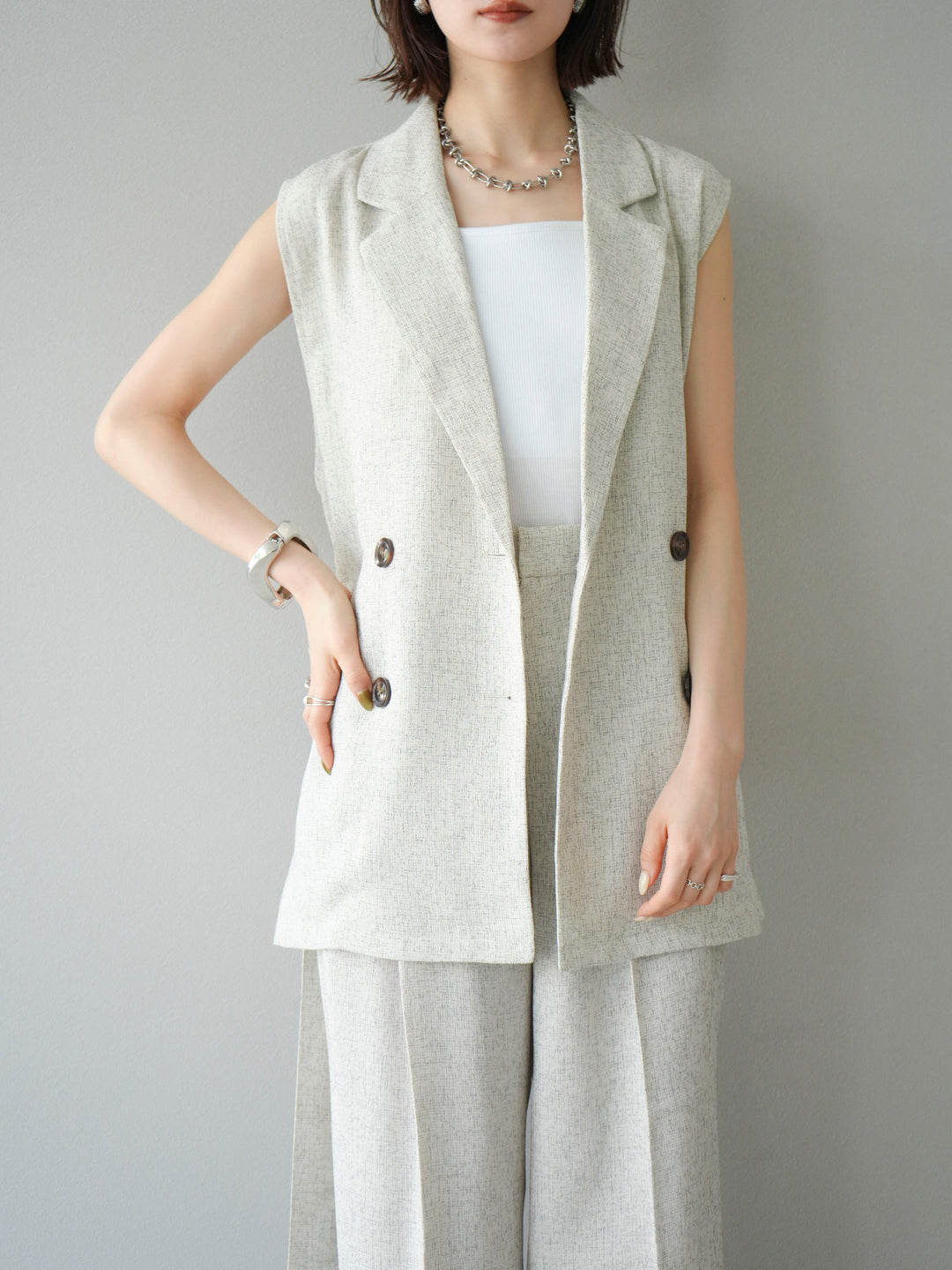 [予約]ミックスツイードジレ/アイボリー