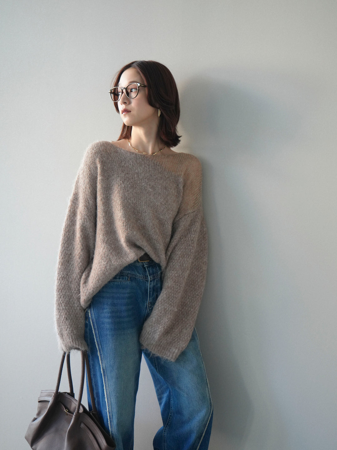 [SET]透かしデザインニットプルオーバー+選べるアクセセット(2set)