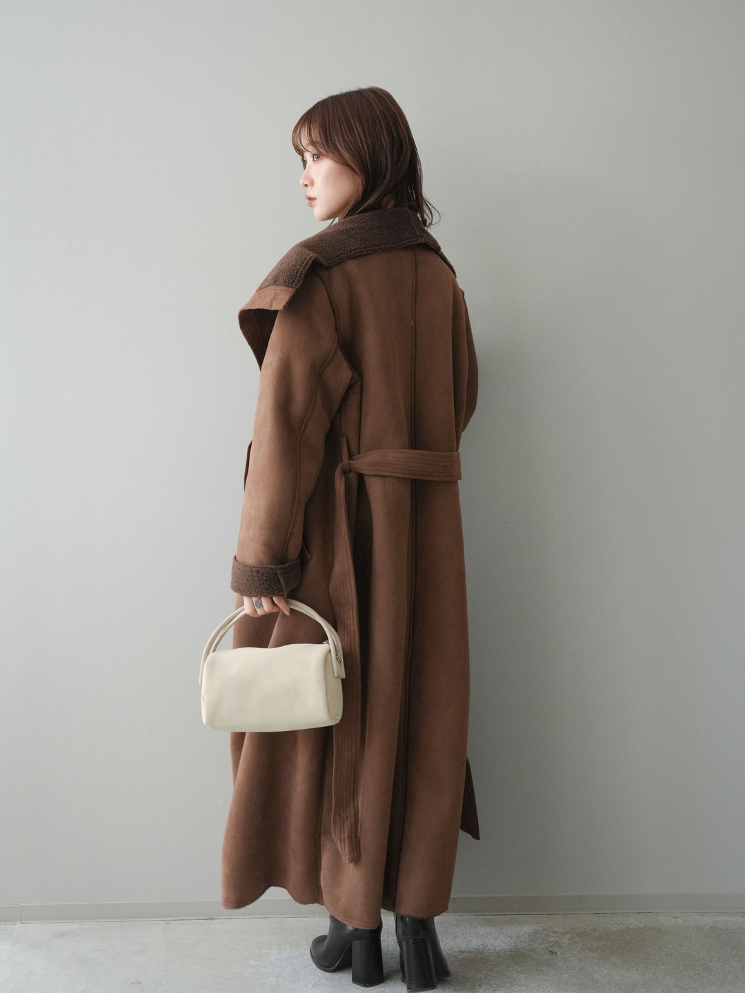 [予約]ウールタッチベルト付ミニスカート/brown