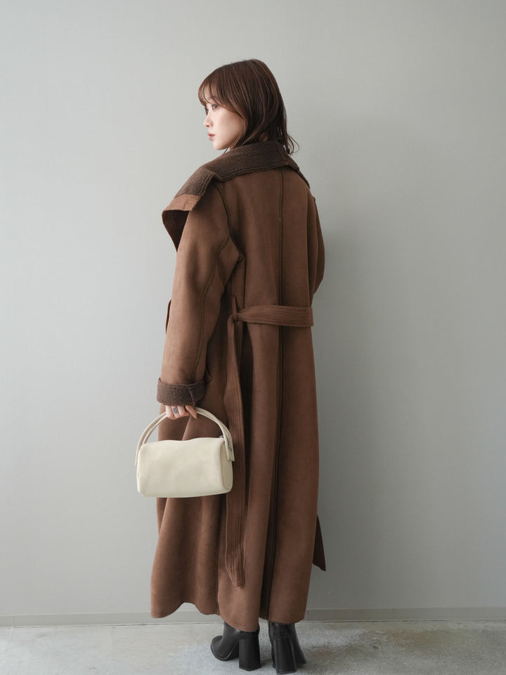 [予約]ウールタッチベルト付ミニスカート/brown