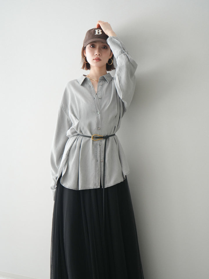 [SET]テンセルデニムタックシャツ+チュールボリュームスカート(2set)