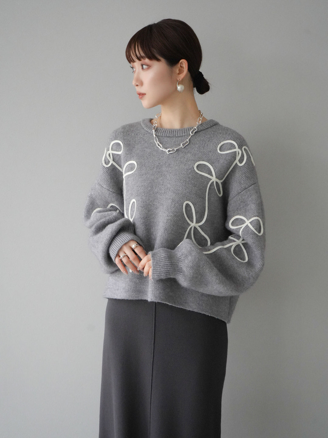 [預訂] 方領針織洋裝/炭灰