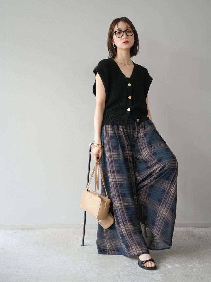 [SET] 透明格紋寬鬆褲 + 柳色寬鬆褲 (2 套)