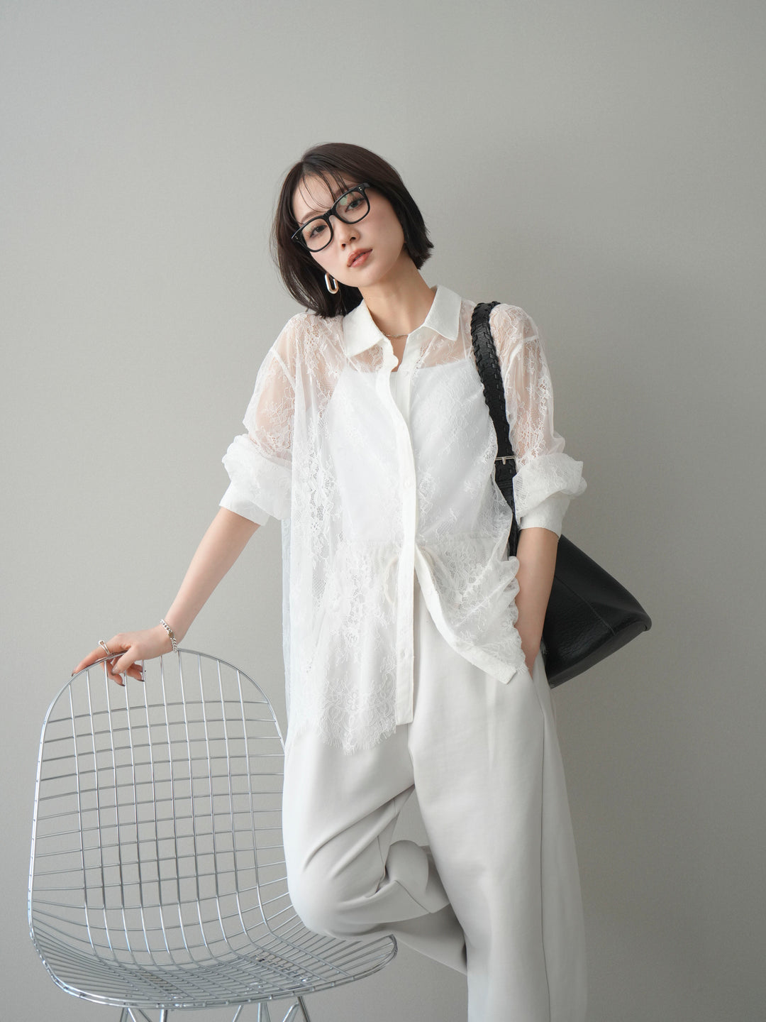 [予約]総レースボリュームスリーブシャツ/off