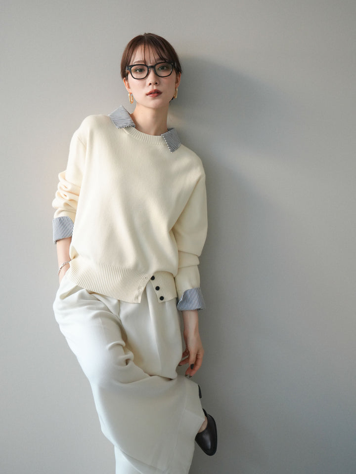 [SET]シャツドッキングデザイン裾ボタンニットプルオーバー+選べるアクセセット(2set)