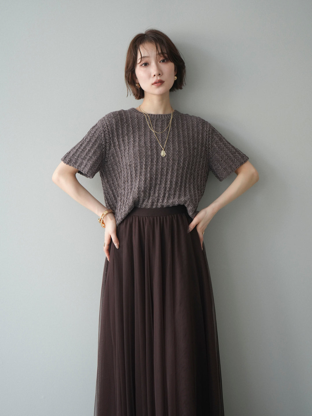 【預購】紋理羅紋夏季針織套頭衫 / 紫色