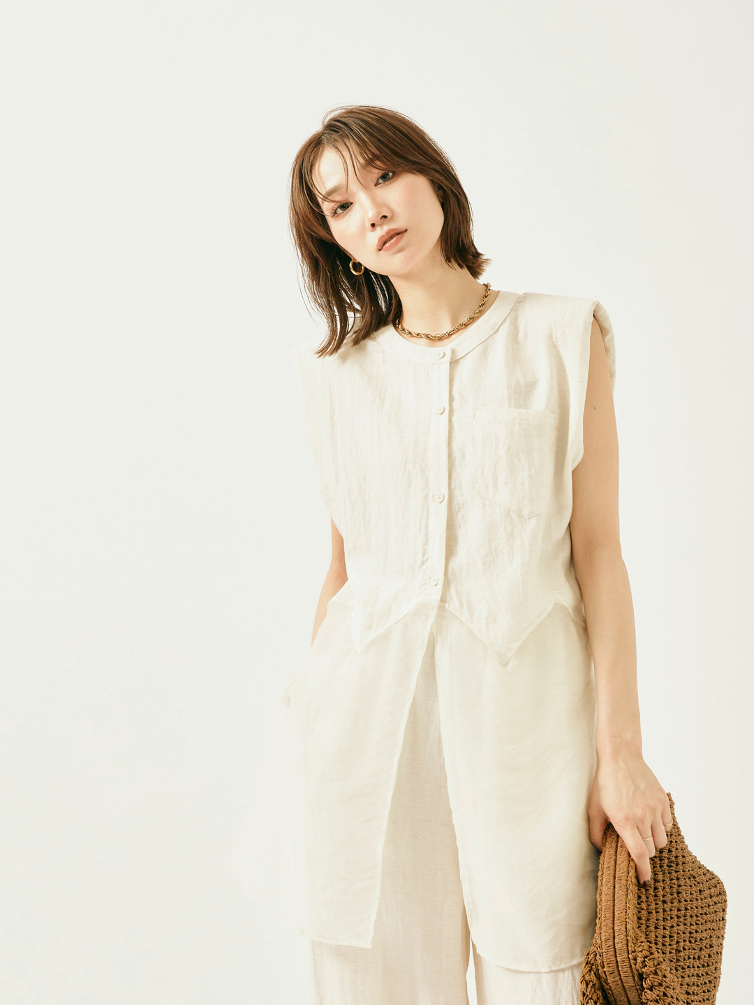 [SET]オーガンジーヘムブラウス＆ワイドパンツSET UP(2set)