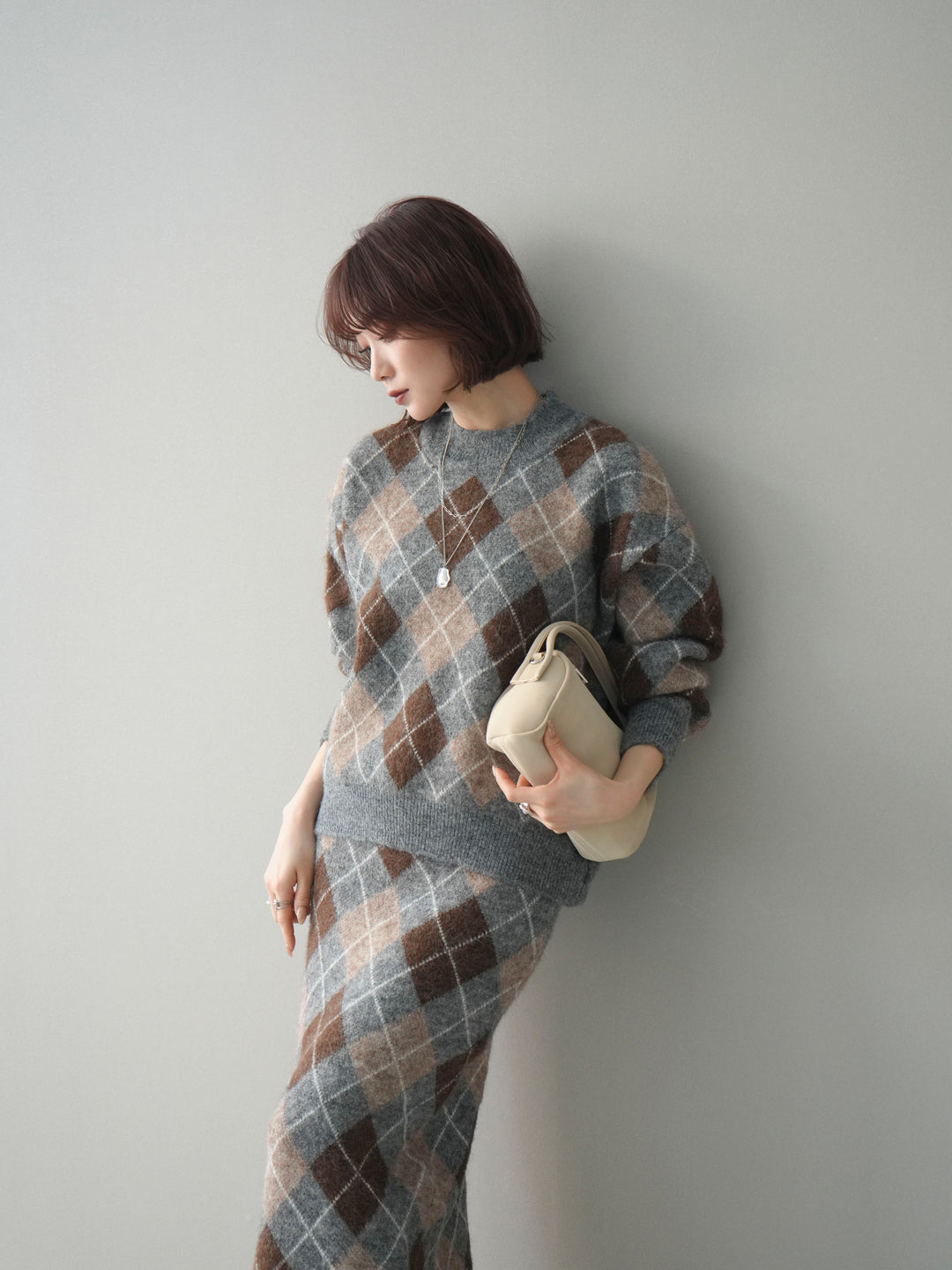 [SET]アーガイルニットプルオーバー&ロングスカートSET UP(2set)