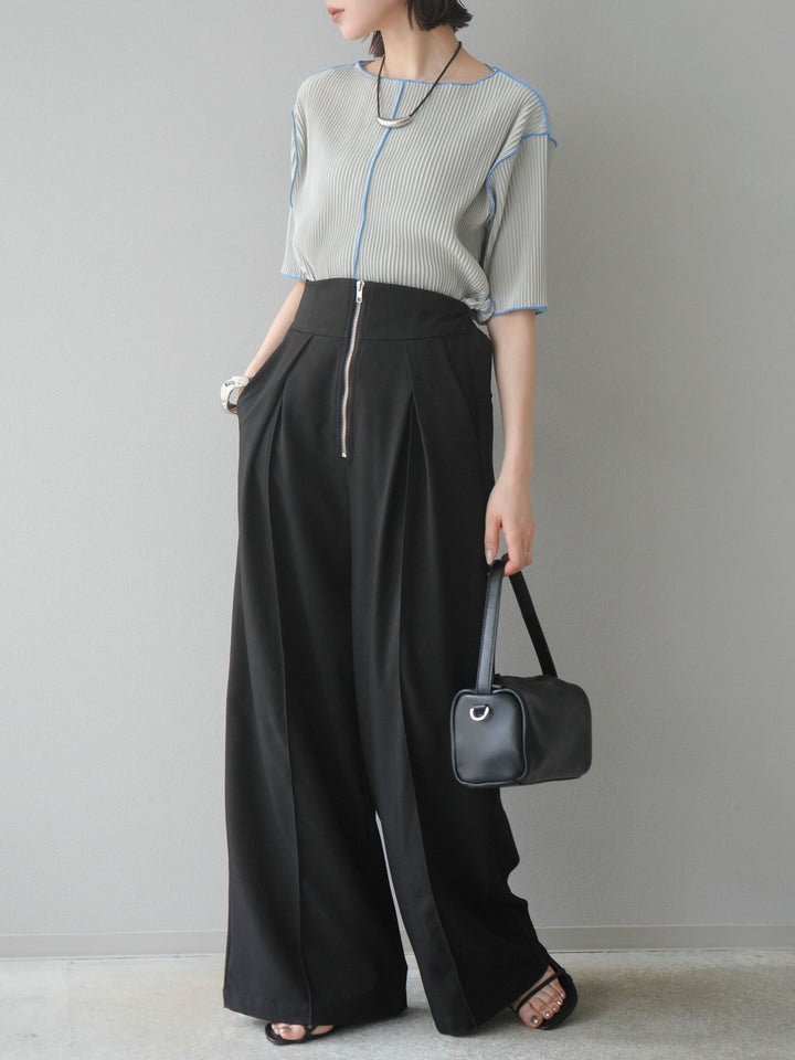 【SET】配色褶皺半袖上衣 + 配色褶皺半袖上衣 (2 件套)