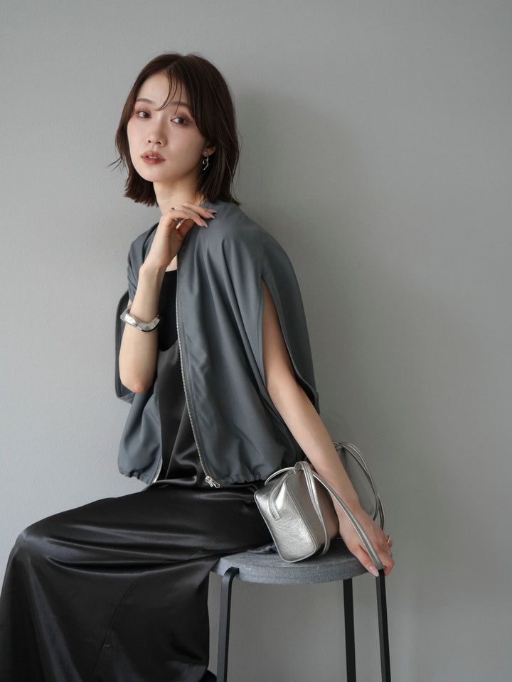 [予約]スリーブレスドロストZIPブルゾン/グレー