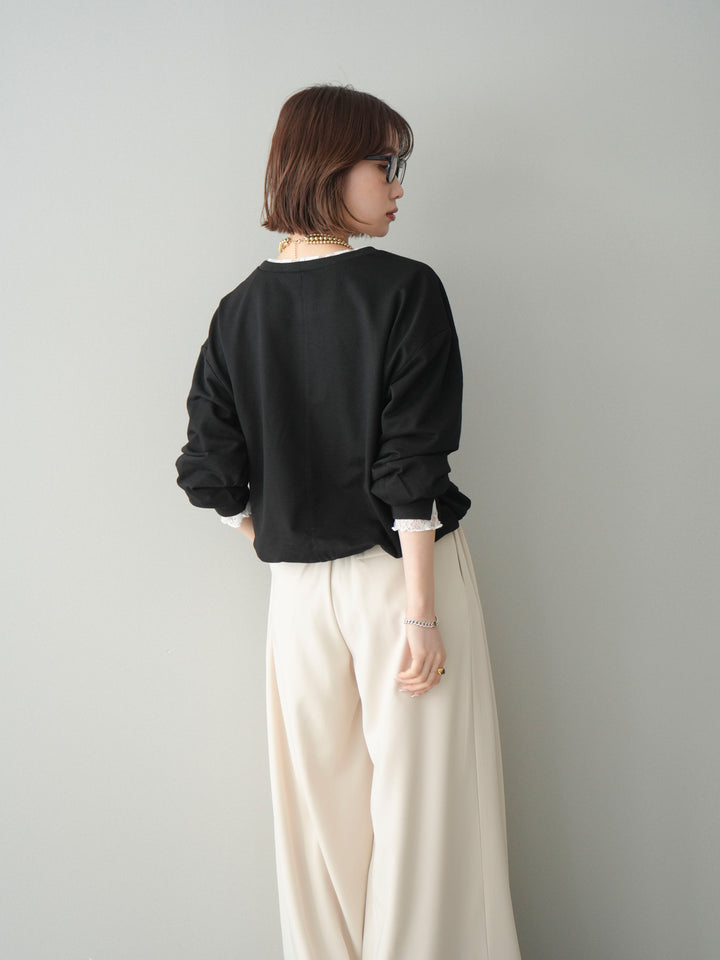 [予約]袖レースカットバルーンプルオーバー/black