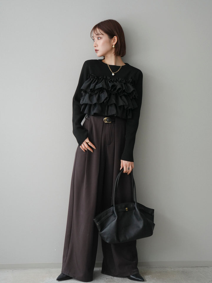 [予約]フリルビスチェドッキングスポンジニットプルオーバー/black