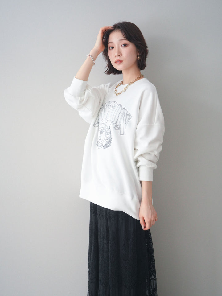 [予約]カレッジロゴ刺繍BIGスウェットプルオーバー/offwhite