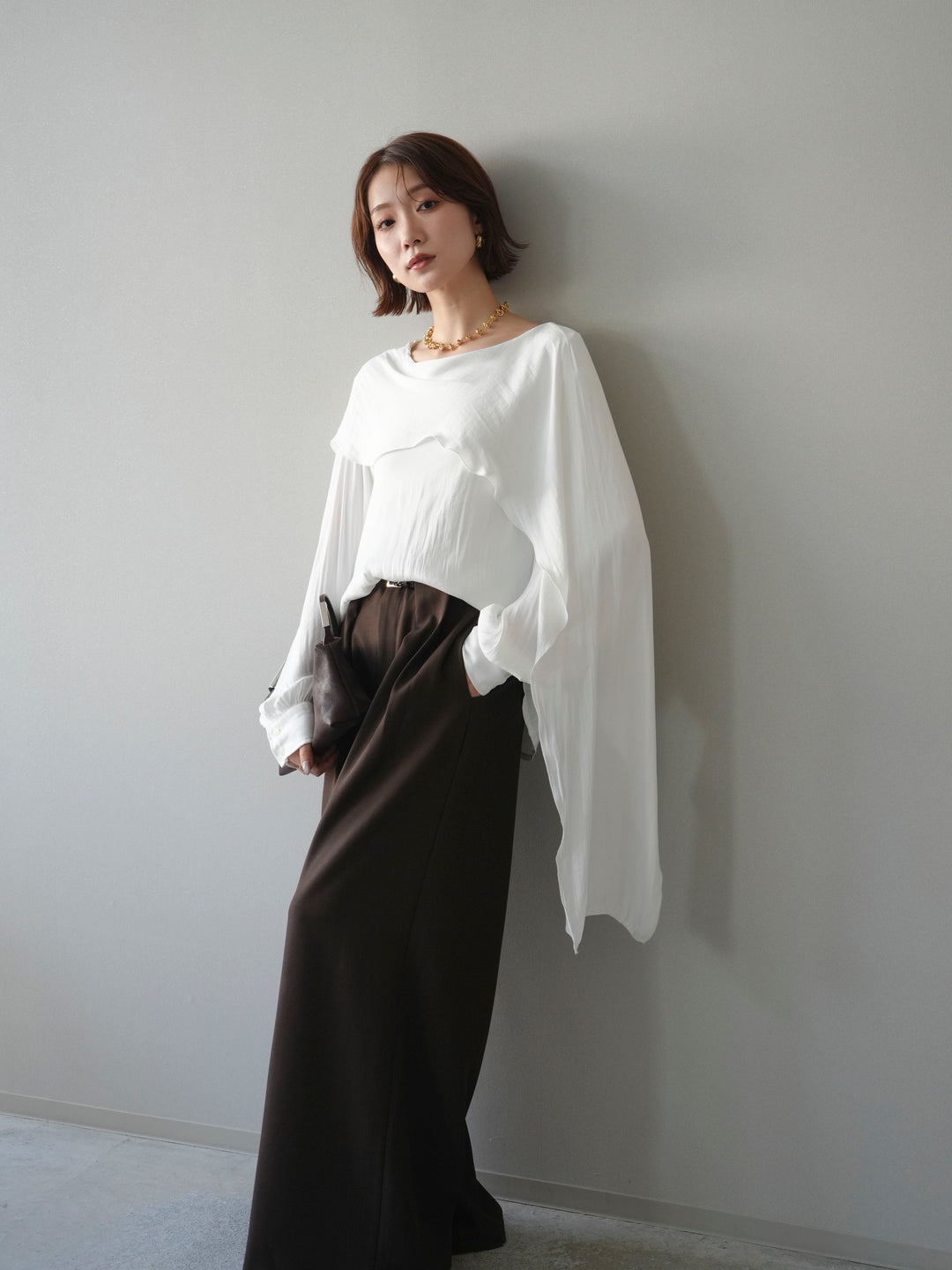[予約]シルキードレープブラウス/white