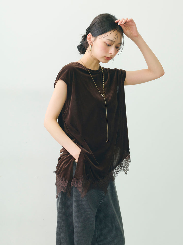 [SET]ベロアレースコンビアシメノースリトップス+ベロアレースコンビアシメノースリトップス(2set)