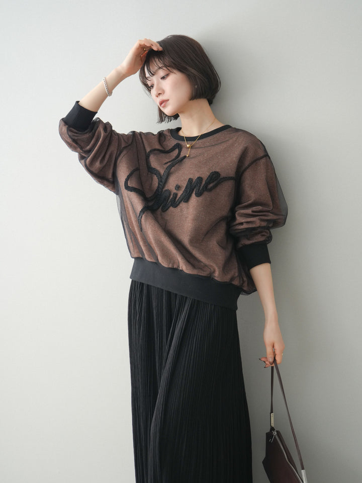 [予約]チュールレイヤードロゴスエットプルオーバー/brown