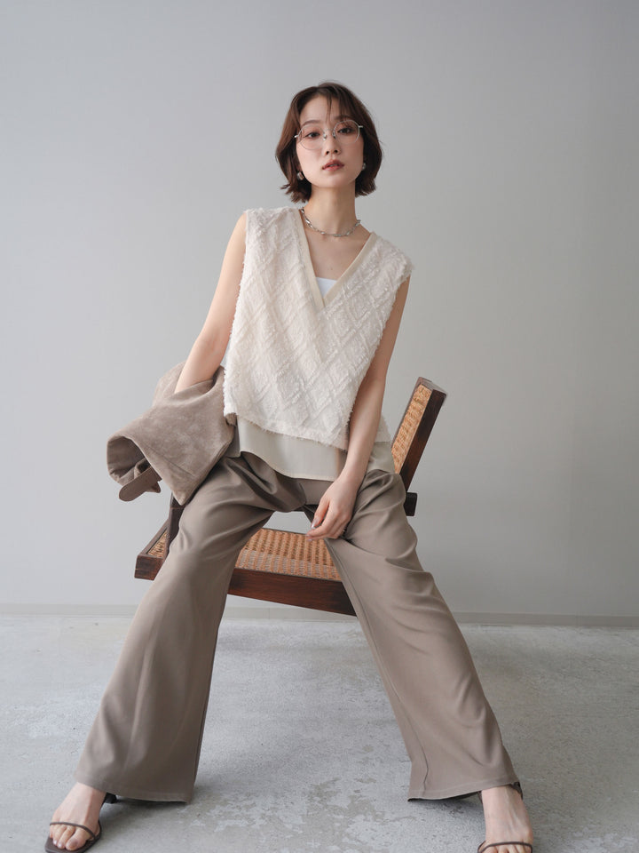 [SET]フリンジレイヤードVネックノースリーブ+選べるアクセセット(2set)