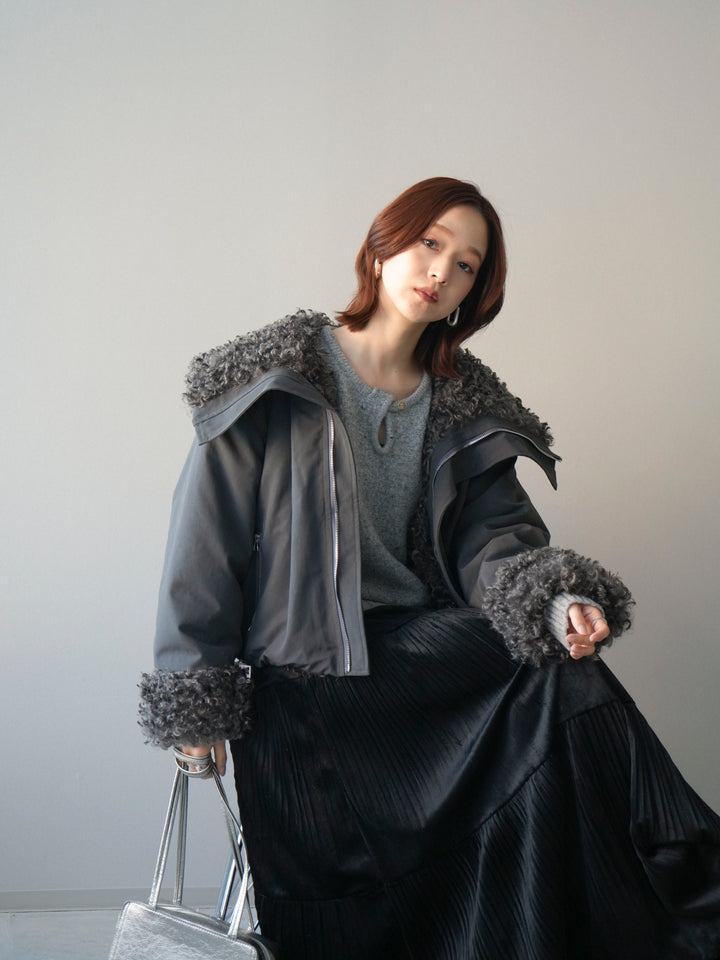 [SET]プードルファーダウンジャケット+ベロアティアードワッシャースカート(2set)