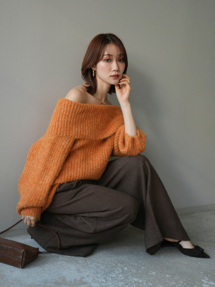 [予約]オフショルミックスニットプルオーバー/orange