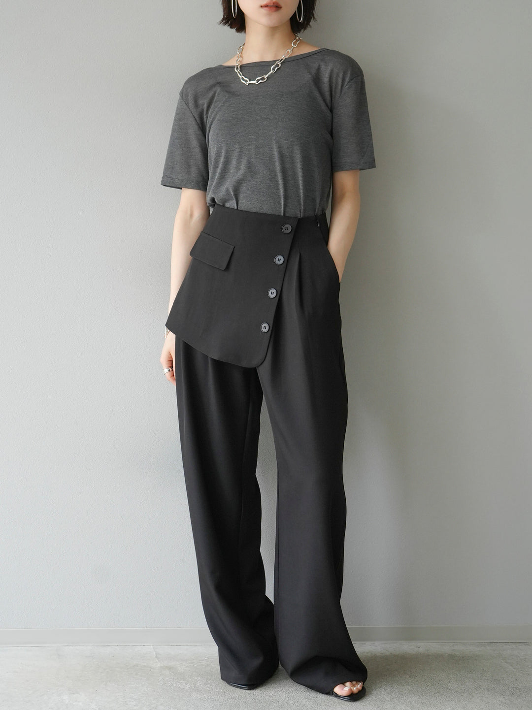 [Pre-order] Front flap slacks pants/black