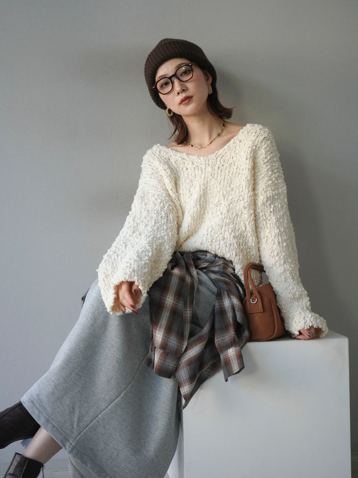 [予約]メランジポコポコニットプルオーバー/ivory