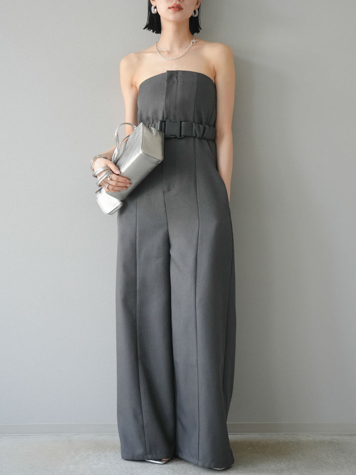 【預購】混色斜紋腰帶熊圖案工裝褲/炭灰色