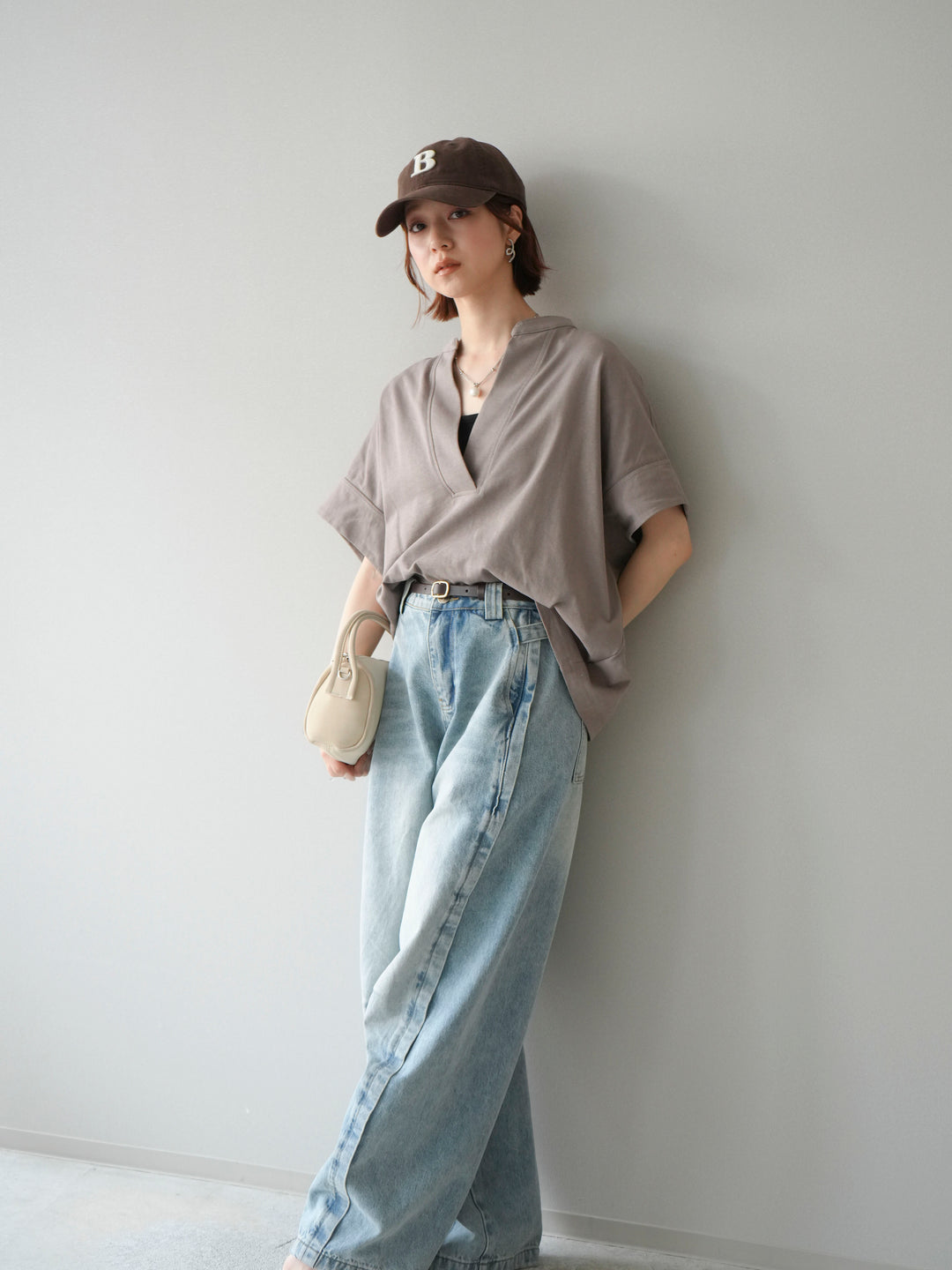 [予約]スキッパーワイド半袖トップス/greige