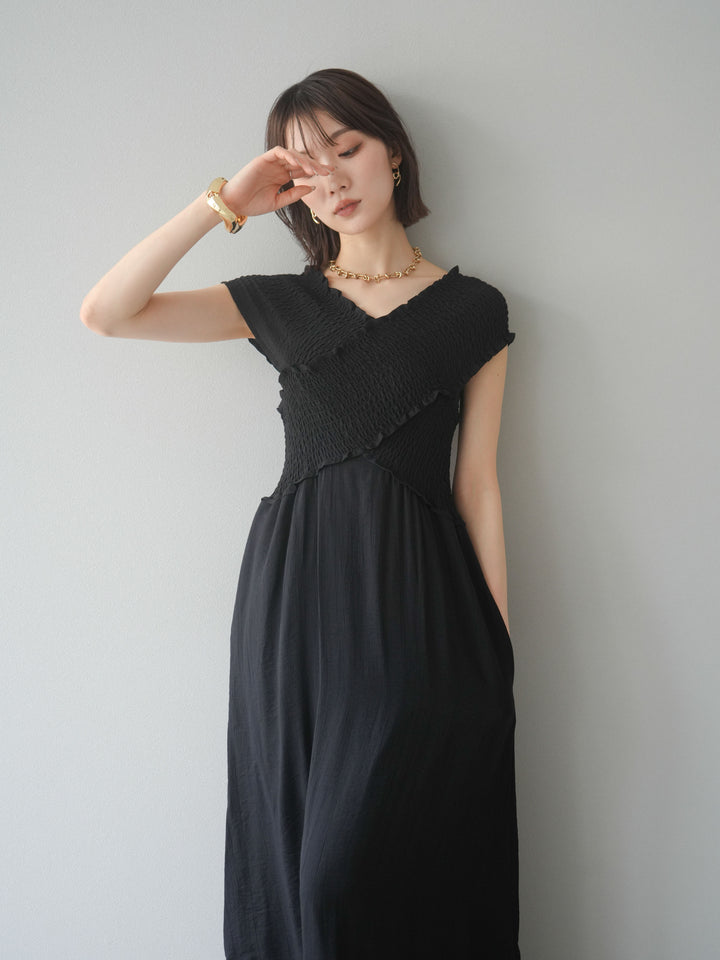 [SET]シャーリングクロスワンピース+シャーリングクロスワンピース(2set)