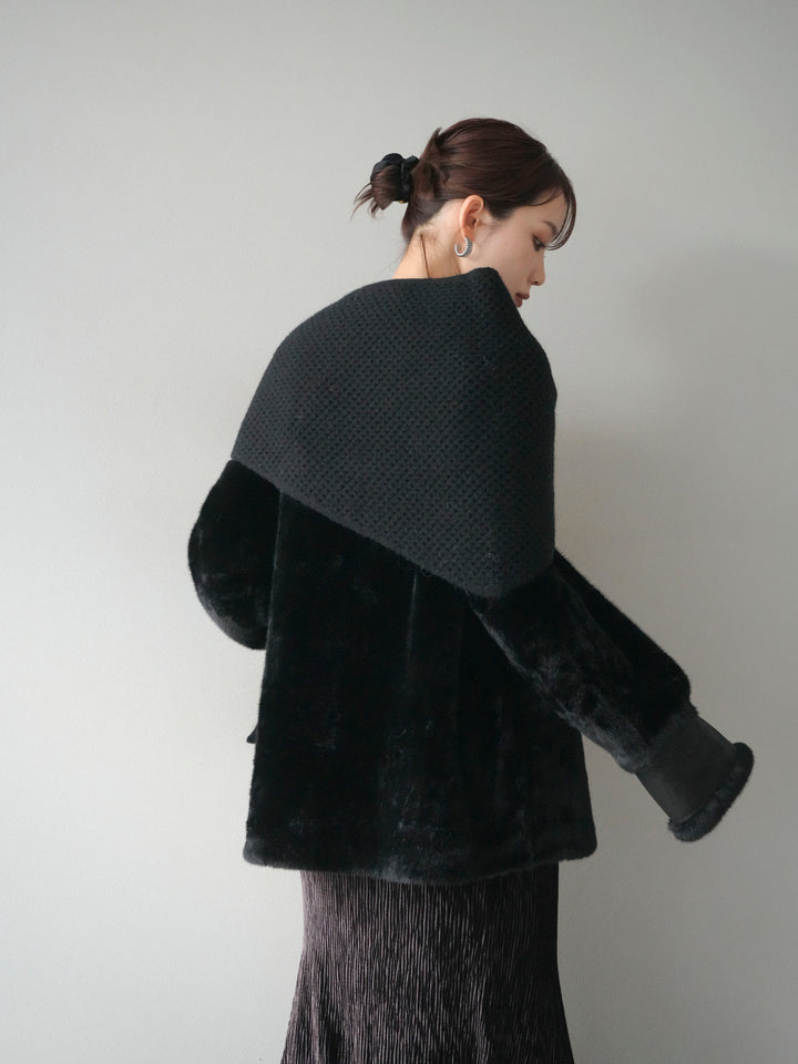 [SET]バッグ付エコファーノーカラーコート+選べるアクセセット(2set)