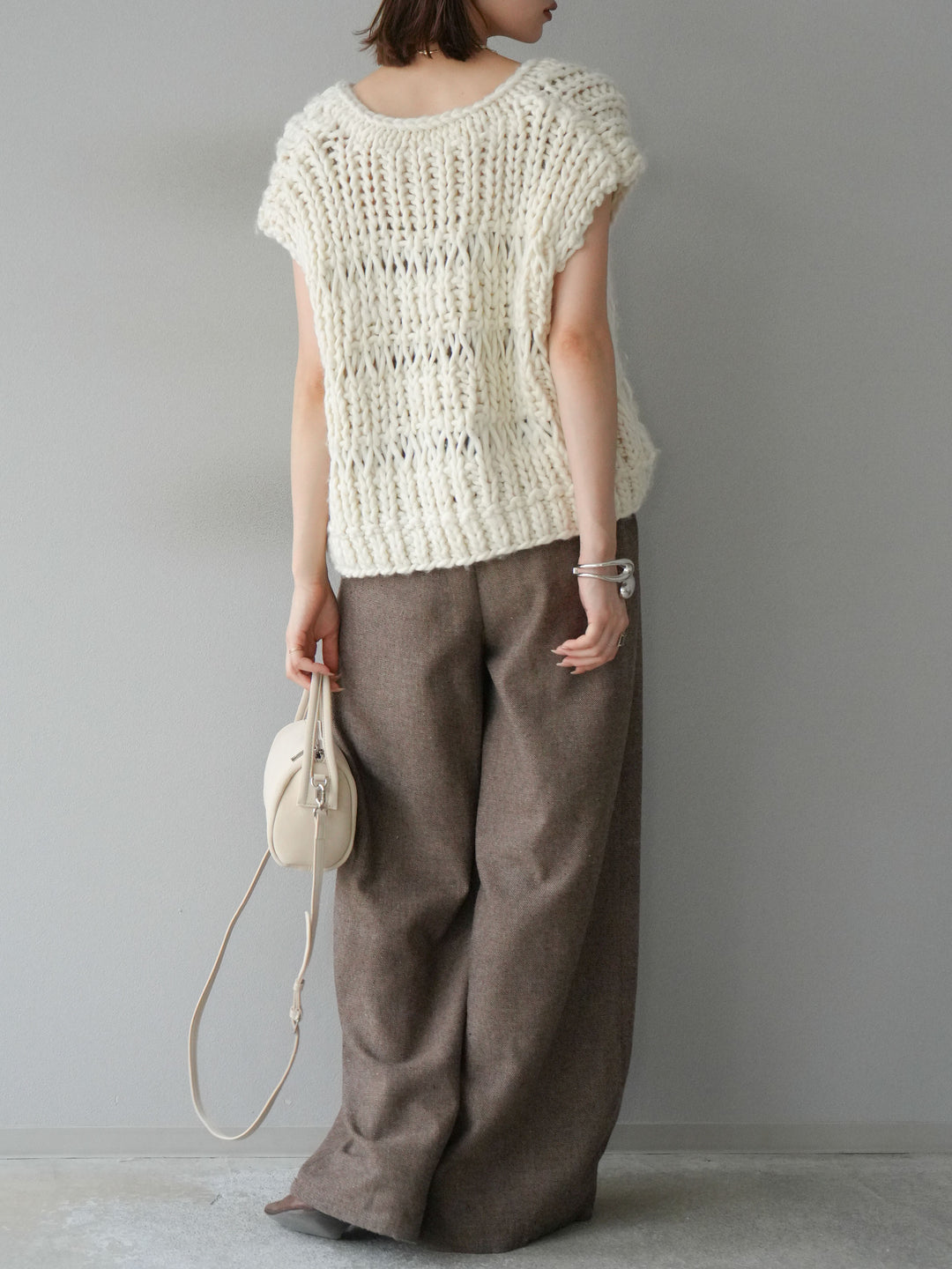 [予約]ツイードタッチタックワイドパンツ/ブラウン