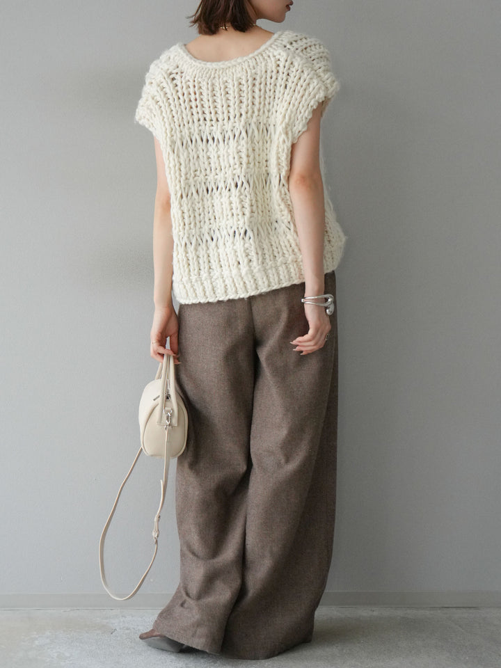 [予約]ツイードタッチタックワイドパンツ/ブラウン