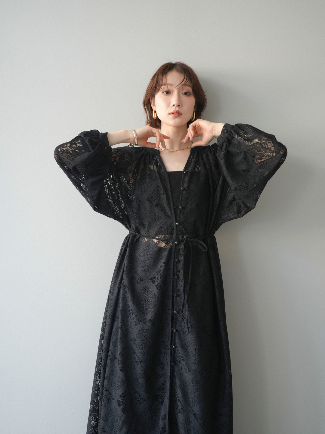 [SET]シアーレースロングガウン+シアーレースイージーパンツ(2set)