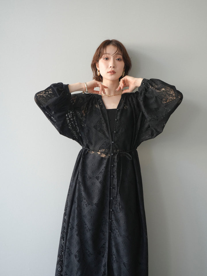 [SET]シアーレースロングガウン+シアーレースイージーパンツ(2set)