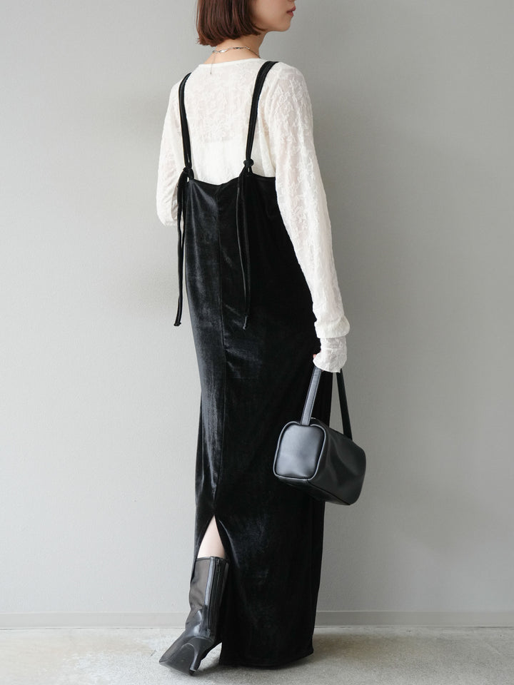 [予約]ベロアビスチェキャミワンピース/ブラック