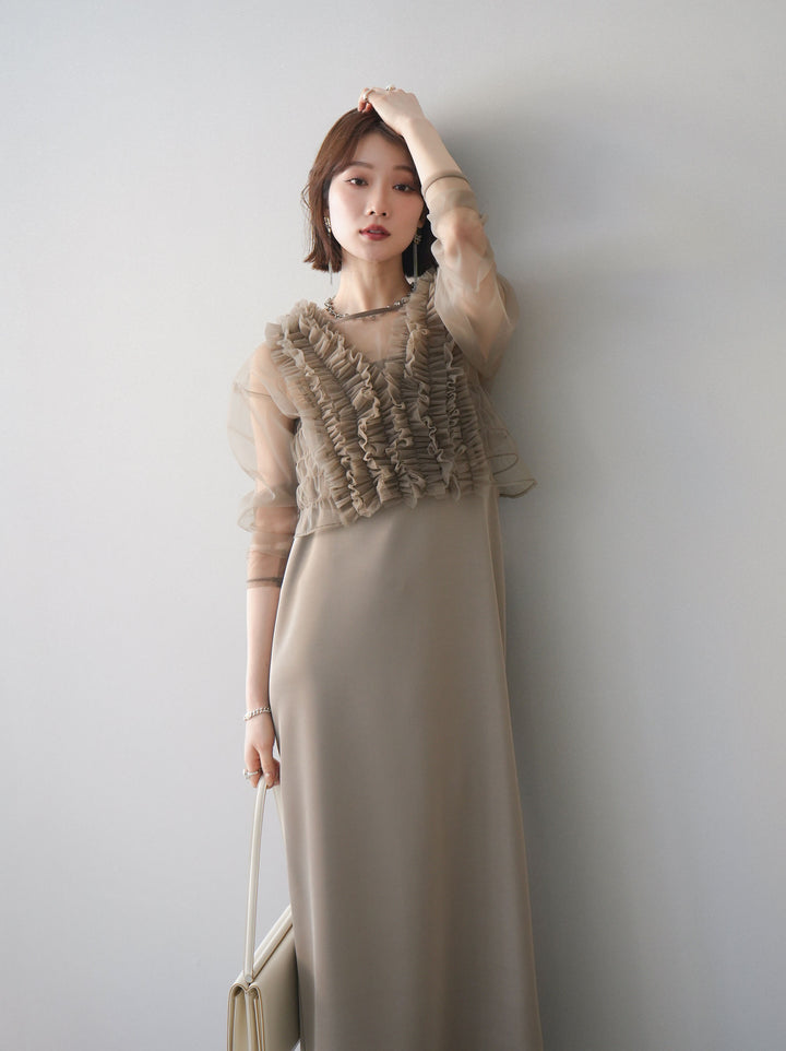 [予約]チュールフリルアンサンブルキャミソールドレス 3点SET/beige