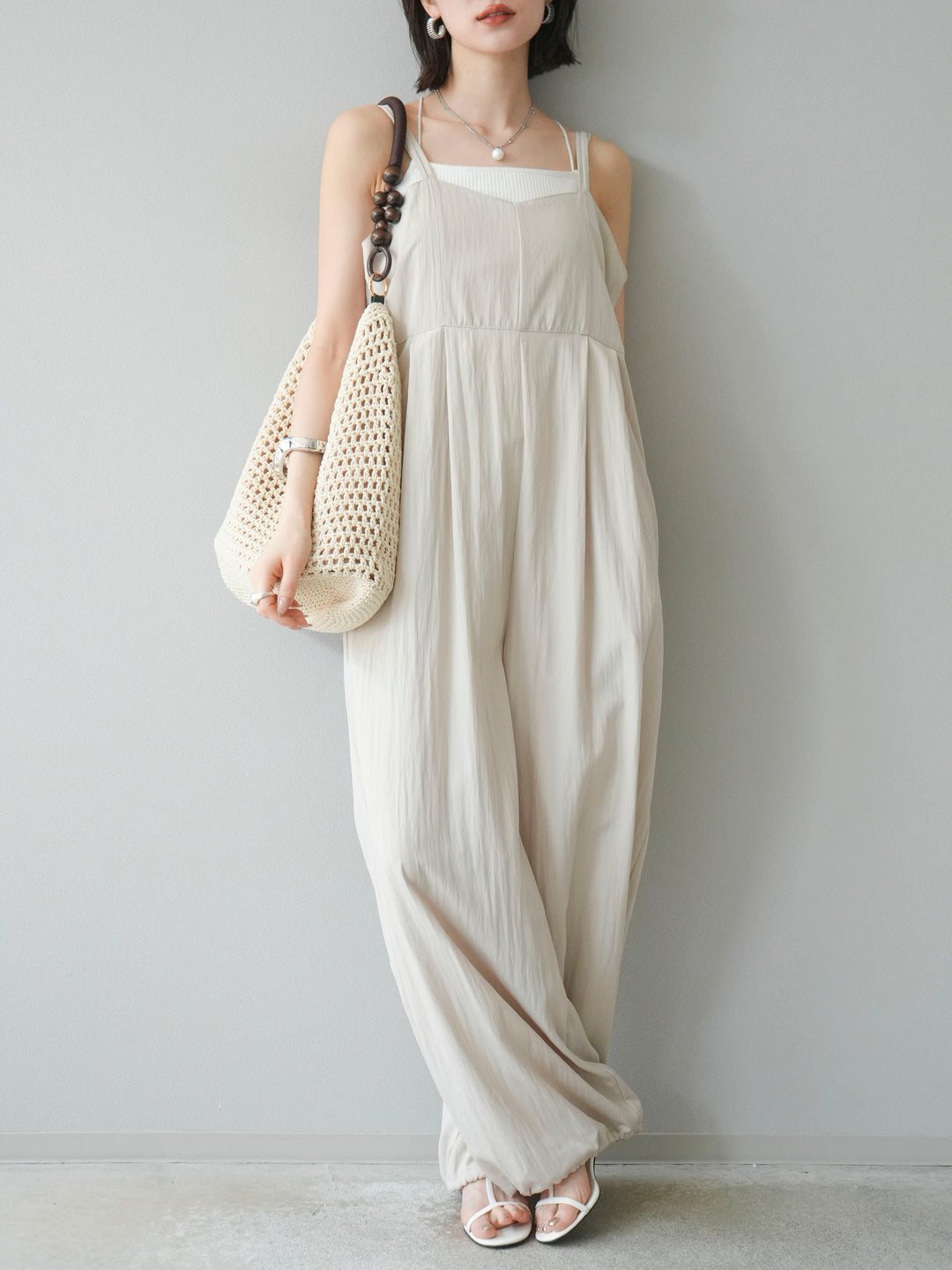 [予約]リネンライクビスチェデザインサロペット/エクリュ