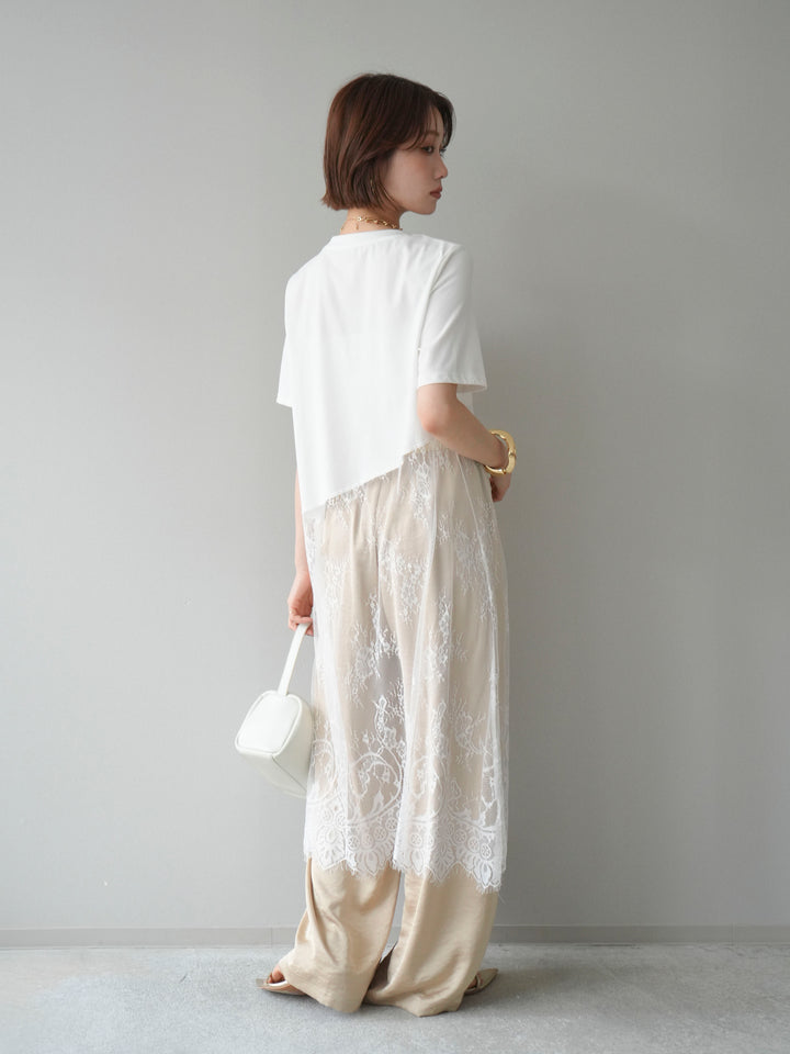 [SET]レースドッキングレイヤードワンピースTEE+とろみサテンイージーパンツ(2set)