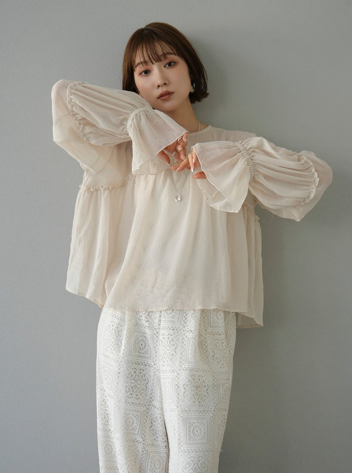 [SET] Willow sheer volume gathered blouse + selectable accessory set (2 sets)