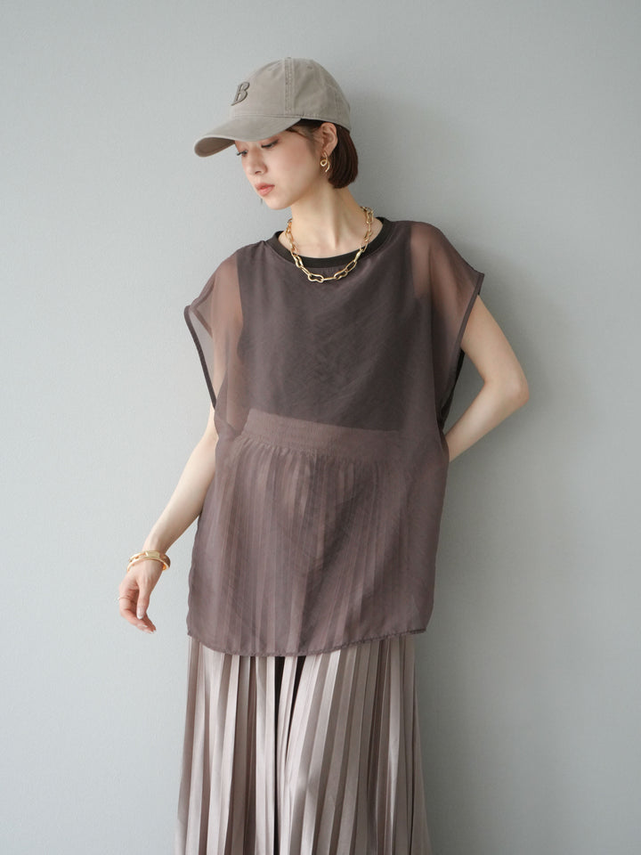 [予約]シアーレイヤードトップス/ダークブラウン