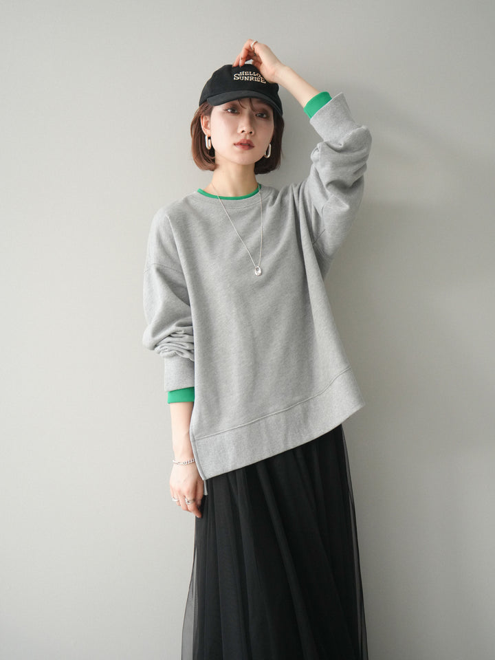 [SET]配色レイヤードデザインスエットプルオーバー+チュールボリュームスカート(2set)