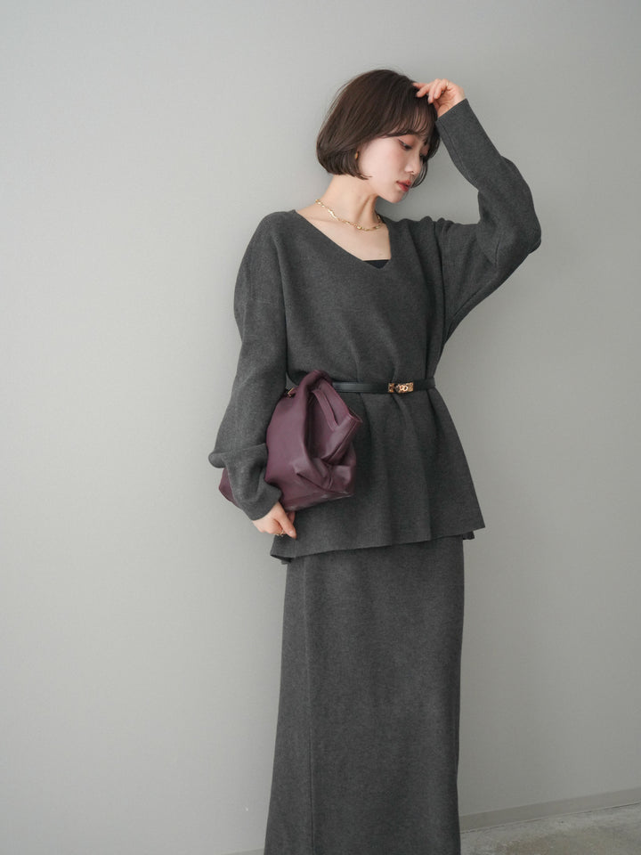 [SET]ベルト付Vネックニット＆スカートSET UP(2set)