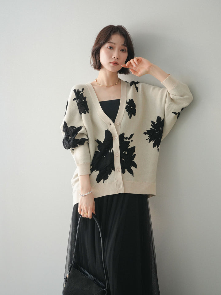 [SET]フラワージャガードニットカーディガン+フラワージャガードニットカーディガン(2set)