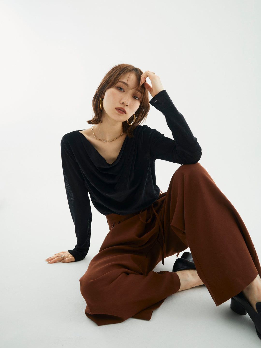 【Allure】[SET]シアーベロアタックデザイントップス+シアーベロアタックデザイントップス(2set)